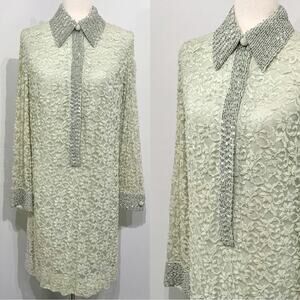 Valentina Ltd 1960s Embroidered Beaded Lace Long Sleeve Tunic Dress 14 VTG 10 to